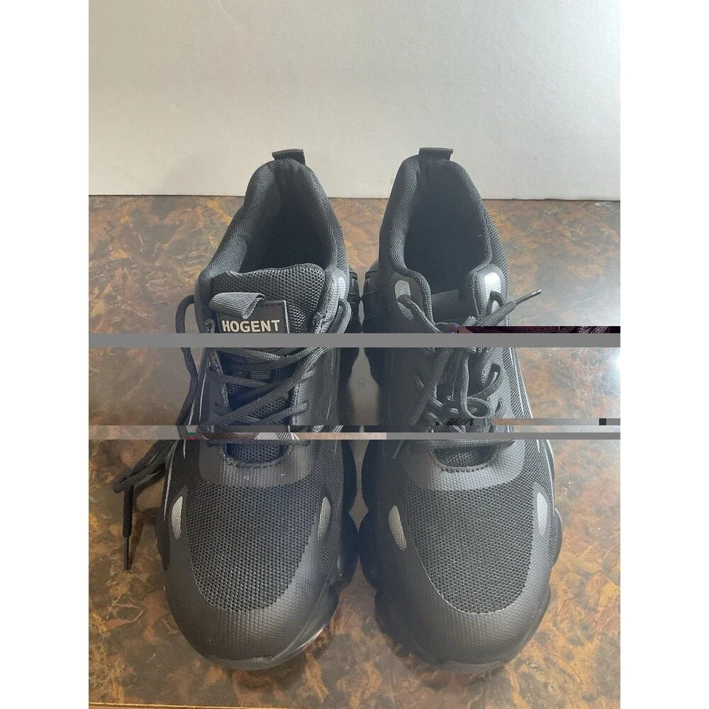 Hogent Work Shoes Womens 10.5 Black Steel Toe Lace Up Chunky Soles Industrial